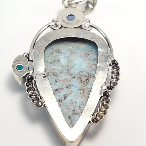 Majestic Larimar & Gem Accent Pendant (2.5") with 18" Necklace - Picture 9 of 11
